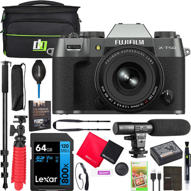Fujifilm X-T50 Mirrorless Digital Camera Body Charcoal Silver + XF 16-50mm Lens Bundle