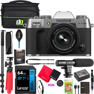 Fujifilm X-T50 Mirrorless Digital Camera Body Silver + XC 15-45mm Lens +Accessory Bundle