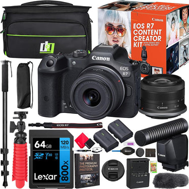 Canon EOS R7 Mirrorless Camera Content Creator Kit w/ 18-45mm IS STM Lens + Mic Bundle