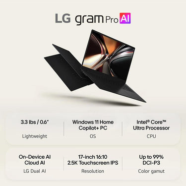 LG gram Pro 17" Copilot+ PC Intel Ultra 7, 32GB RAM, 512GB SSD Touch Laptop