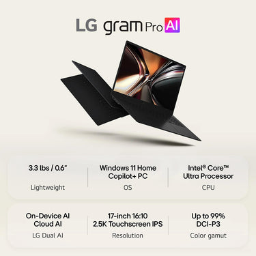 LG gram Pro 17" Copilot+ PC Intel Ultra 7, 32GB RAM, 512GB SSD Touch Laptop