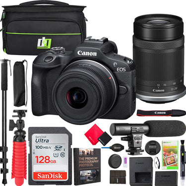 Canon EOS R100 Mirrorless Camera with 2 Lens Kit 18-45mm & 55-210mm IS STM Pro Bundle