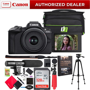 Canon EOS R50 Mirrorless Camera Black + RF-S 18-45mm F4.5-6.3 IS STM Lens + Pro Bundle