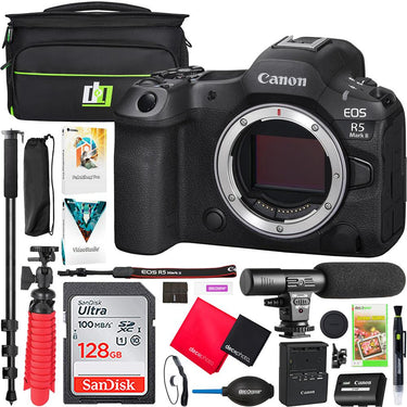 Canon EOS R5 Mark II Full Frame Mirrorless Camera Body + Microphone Monopod Kit Bundle