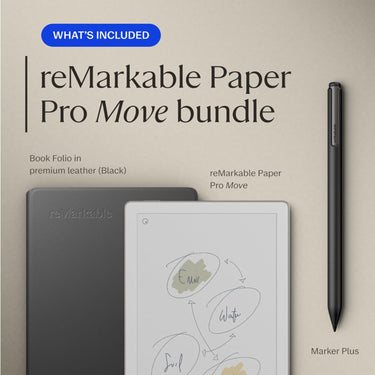 reMarkable Paper Pro Move with Marker Plus and Black Leather Book Folio - Refurbished