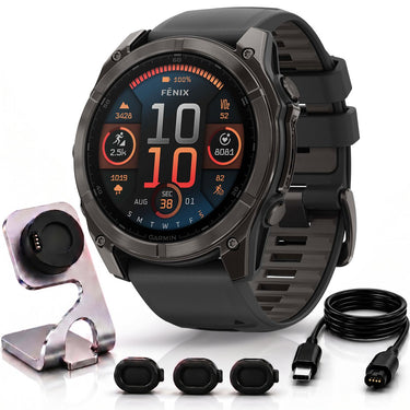 Garmin Fenix 8 51mm Smartwatch, Sapphire, Carbon Gray DLC Titanium + Accessories Bundle