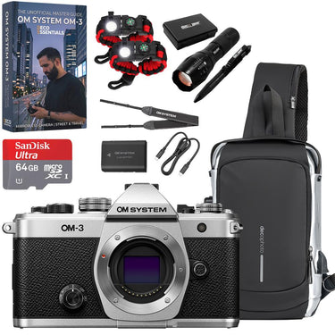 OM SYSTEM Olympus OM-3 Silver Micro Four Thirds System Travel Camera + Hiking Bundle