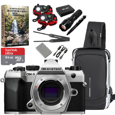 OM SYSTEM Olympus OM-5 Mark II 20.4MP 4K Video Digital Camera Body; Silver + Hiking Bundle