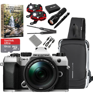 OM SYSTEM Olympus OM-5 Mark II Camera with M.ZUIKO 14-150mm Lens; Silver + Hiking Bundle
