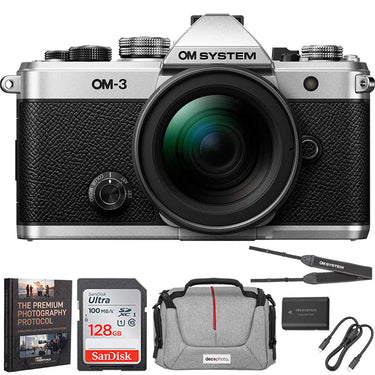 OM SYSTEM Olympus OM-3 20MP Camera w/ M.ZUIKO 12-45mm Lens + 128GB Memory Bundle