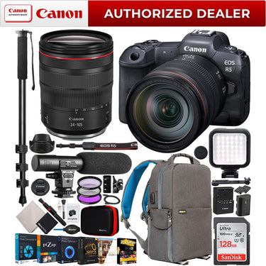 Canon EOS R5 Full Frame Mirrorless Camera w/ 8K + 24-105mm F4 L IS USM Lens Kit Bundle
