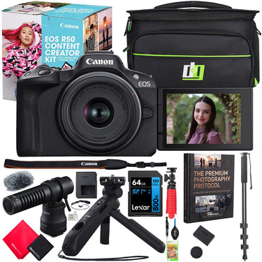 Canon EOS R50 Mirrorless Camera Content Creator Kit 5811C059 + Pro Accessories Bundle