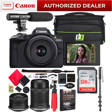 Canon EOS R50 Mirrorless Camera with 2 Lens Kit 18-45mm + 55-210mm IS STM + Pro Bundle