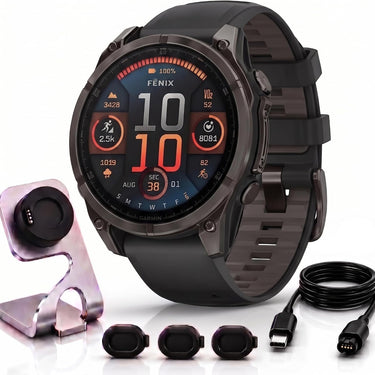 Garmin Fenix 8 43 mm AMOLED Gray Titanium with Black Band + Charging Dock Bundle