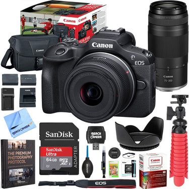 Canon EOS R100 Mirrorless Camera Double Zoom 2 Lens Kit 18-45mm + 75-300mm Bundle