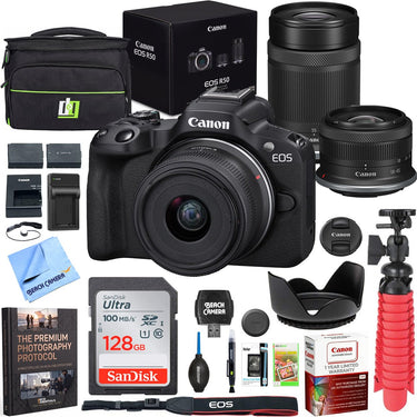 Canon EOS R50 Mirrorless Camera 2 Lens Kit 18-45mm + 55-210mm IS STM Premier Bundle