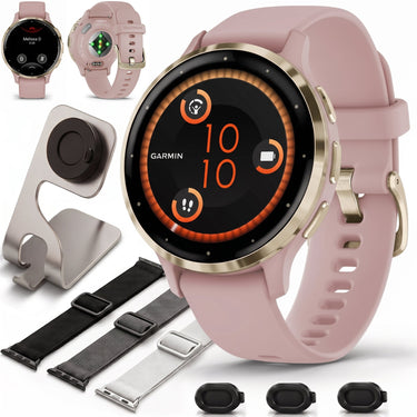 Garmin Venu 3S Health Fitness GPS Smartwatch Gold Bezel 41mm + Nylon Band Bundle