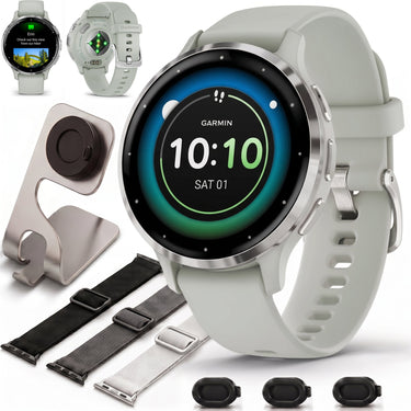 Garmin Venu 3S Health Fitness GPS Smartwatch Steel Bezel 41mm+Nylon Band Bundle
