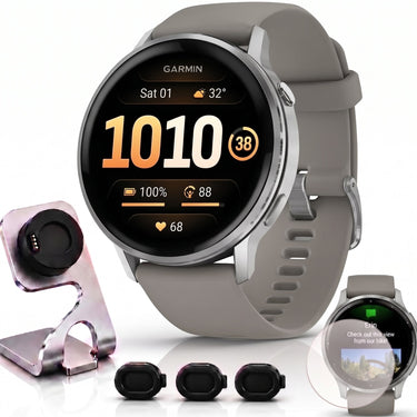 Garmin Venu 4 45mm GPS Smartwatch Silver w/ Gray Bundle +Dock Dust Covers Screen Guards