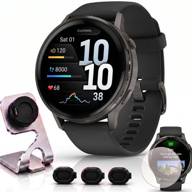 Garmin Venu 4 45mm GPS Smartwatch Slate w/ Black Bundle +Dock Dust Covers Screen Guards