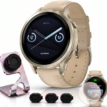 Garmin Venu 4 41mm GPS Smartwatch Lunar Gold Bundle + Dock Dust Covers Screen Guards