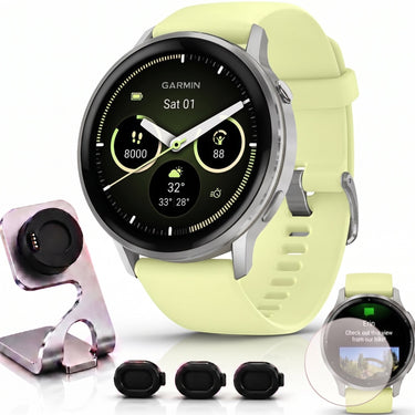 Garmin Venu 4 45mm GPS Watch Silver w/ Citron Bundle + Dock Dust Covers Screen Guards