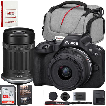 Canon EOS R50 Mirrorless Camera w/2 Lens Kit 18-45mm+55-210mm+128GB Card Bundle