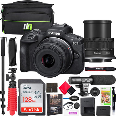 Canon EOS R100 Mirrorless Camera with RF-S 18-45mm F4.5-6.3 IS STM Lens Kit Pro Bundle
