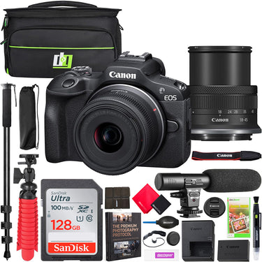 Canon EOS R100 Mirrorless Camera with RF-S 18-45mm F4.5-6.3 IS STM Lens Kit Pro Bundle