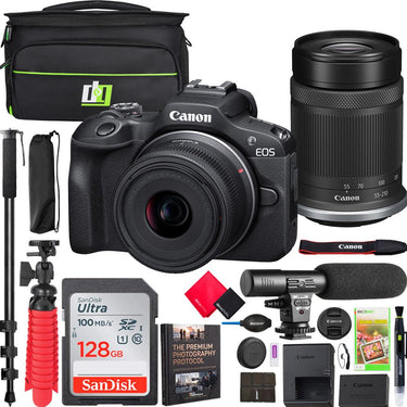 Canon EOS R100 Mirrorless Camera with 2 Lens Kit 18-45mm & 55-210mm IS STM Pro Bundle