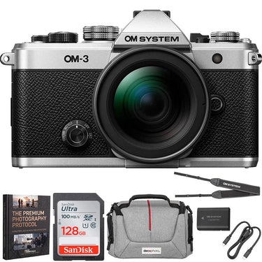 OM SYSTEM Olympus OM-3 20MP Camera w/ M.ZUIKO 12-45mm Lens + 128GB Memory Bundle