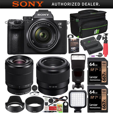Sony a7 III Mirrorless 4K Camera + 2 Lens Kit 28-70mm + 50mm + Case 2x Battery Bundle