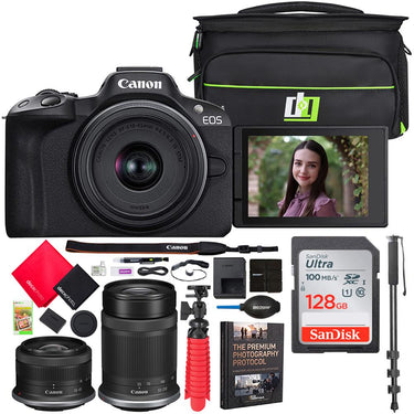 Canon EOS R50 Mirrorless Camera with 2 Lens Kit 18-45mm + 55-210mm IS STM + Pro Bundle