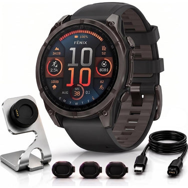 Garmin Fenix 8 43 mm AMOLED Gray Titanium with Black Band + Charging Dock Bundle