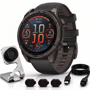 Garmin Fenix 8 47mm Smartwatch, Sapphire, Carbon Gray Titanium + Accessories Bundle