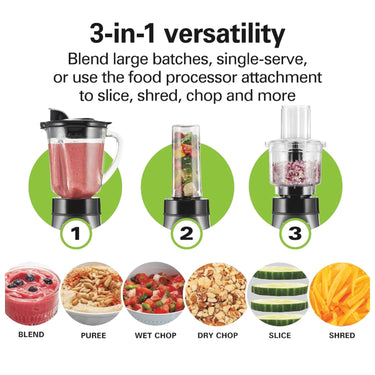 Hamilton Beach Blender and Food Processor Combo for Shakes & Smoothies - 58163, Gray and Black
