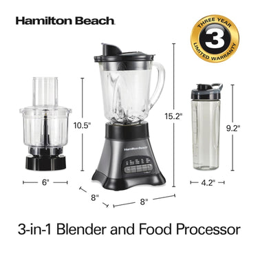 Hamilton Beach Blender and Food Processor Combo for Shakes & Smoothies - 58163, Gray and Black
