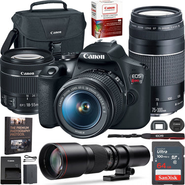 Canon EOS Rebel T7 DSLR Camera w/ 18-55mm II + 75-300mm III Dual Lens Kit Pro Bundle