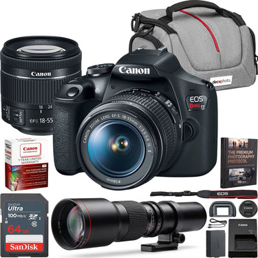 Canon T7 EOS Rebel DSLR Camera EF-S 18-55mm f/3.5-5.6 IS II + 500mm Telephoto Lens Kit