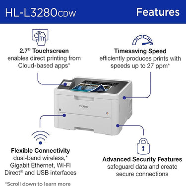 Brother HLL3280CDW Laser Printer with Deco Gear Printer eBook and Printer Cable