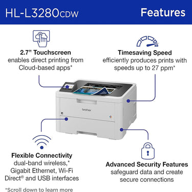 Brother HLL3280CDW Laser Printer with Deco Gear Printer eBook and Printer Cable
