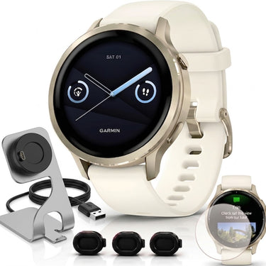 Garmin Venu 4 41mm GPS Smartwatch Lunar Gold Bundle + Dock Dust Covers Screen Guards