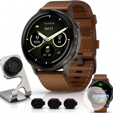 Garmin Venu 4 45mm GPS Smartwatch Slate w/ Black Bundle +Dock Dust Covers Screen Guards