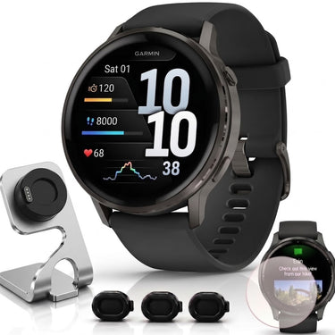 Garmin Venu 4 41mm GPS Smartwatch Slate w/ Black Bundle +Dock Dust Covers Screen Guards