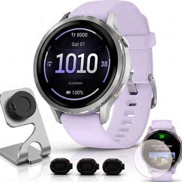 Garmin Venu 4,41mm Health & Fitness GPS Smartwatch Silver with Periwinkle Silicone Band