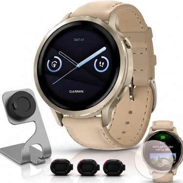 Garmin Venu 4 41mm GPS Smartwatch Lunar Gold Bundle + Dock Dust Covers Screen Guards