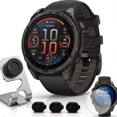 Garmin Fenix 8 43mm Smartwatch, Sapphire, Carbon Gray DLC Titanium + Accessories Bundle