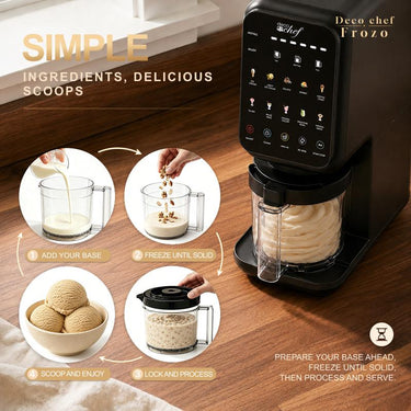 Deco Chef Frozo Ice Cream Maker, 800W with 14 Programs, Digital Display, Black