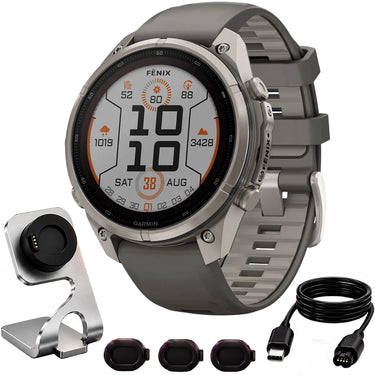 Garmin fenix 9 Pro Solar, 47mm Titanium with Silicone Band +Essential Protection Bundle