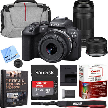 Canon EOS R10 Mirrorless Camera with 2 Lens Kit 18-45mm + 75-300mm Premier Bundle